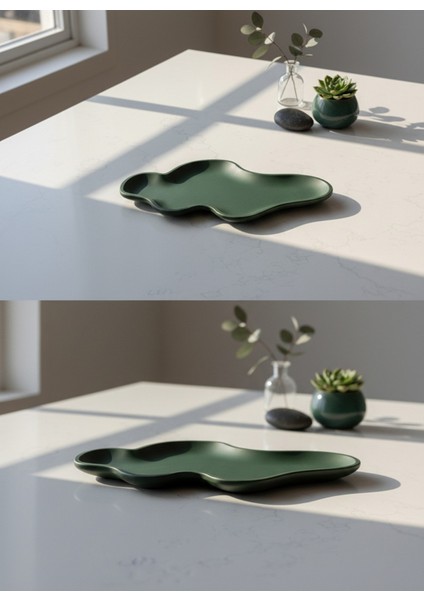 Green Cirrus Asimetrik Dekoratif Tabak, Beton Tabak, 29X16 cm modelleri