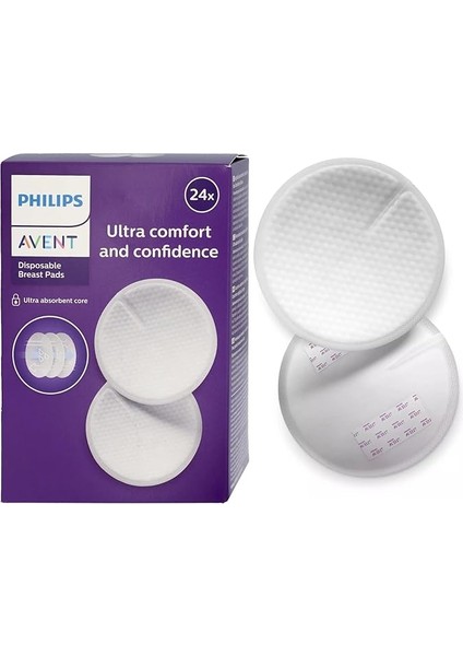 Avent Tek Kullanımlık Göğüs Pedleri, 24'lü, Ultra Ince ve Emici, Petek Doku, Gece Gündüz Konfor, Hijyenik Ambalajlı, Sızdırmaz ve Hava Alan Yapı, SCF254/24