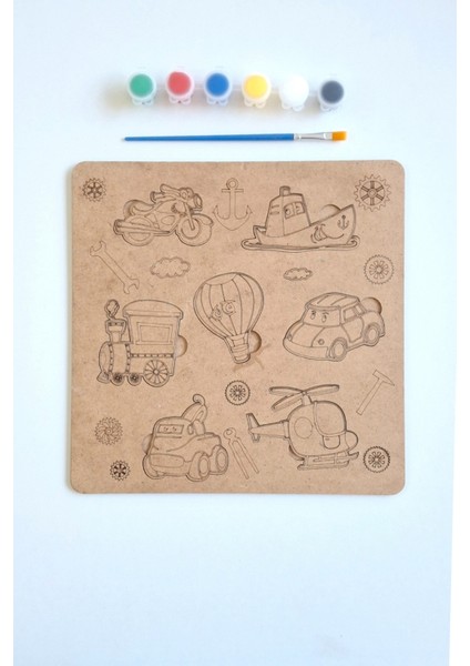 Çocuklar Için Ahşap Boyama ve Aktivite Seti, Fırça ve Akrilik Boya Hediye