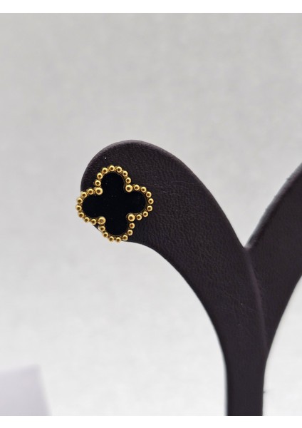 Yonca Model Siyah Gold Renk Çelik Küpe