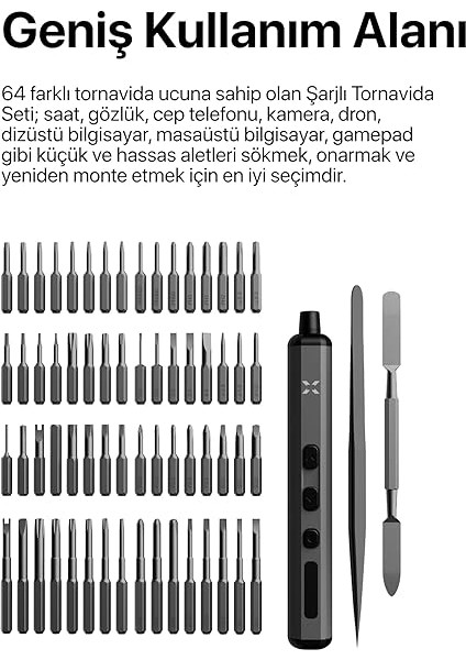 Smart Hassas Şarjlı Otomatik Tornavida Vidalama Seti 5 Nm Tork Screwdriver 68 Parça X6832 fırsatları