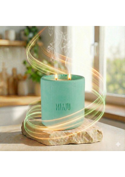 Doğal ve Ferah Görünümlü Çift Alevli Dekoratif Mum, Ev Ortamında Kullanım, Özel Hediye, Yeşil Renk