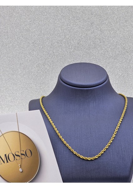 Uzun Boy Burgu Zincir Gold Renk Çelik Kolye modelleri