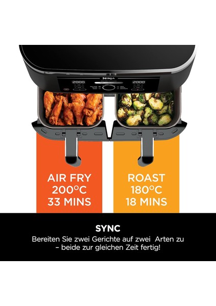 Foodi Max Dual 9,5 L Çift Bölmeli Airfryer – "6 Fonksiyonlu Aile Boyu ve Aynı Anda Iki Yemek ” " indirimleri
