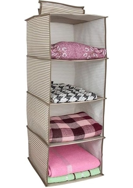 Dolap Içi Düzenleyici Katlanabilir Çok Amaçlı 4 Bölmeli Çizgili Bez Organizer (Siyah) fırsatları