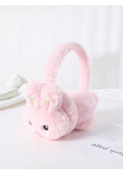 Kız Çocuk Tavşan 3D Peluş Kulaklık Pembe