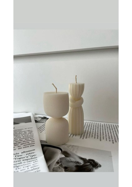 Candle El Yapımı Kokusuz Duyum Mum 15*10CM-ÇOKGEN Yuvarlak Dekoratif Mum 15*10 - Kırık Beyaz 2'li