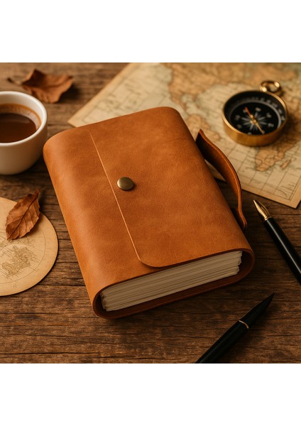 El Yapımı Hakiki Deri Vintage Defter / Günlük Kullanıma Uygun Tutamaçlı