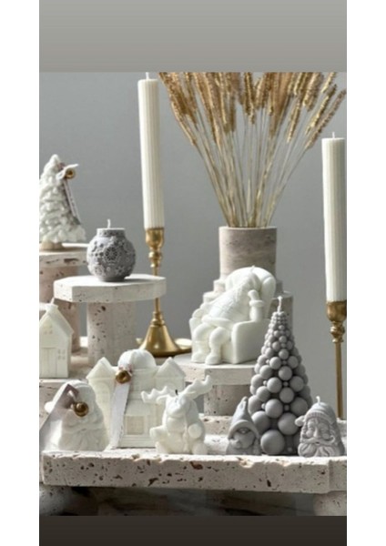 Candle Yeni Yıl Top Ağaç Noel Baba +Çizgili Şamdan Mum +Noel Baba+Coin+K. Ev+Geyik+Şapkalı Baba