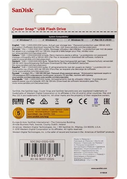 Cruzer Snap 32GB USB Flash Bellek A Tipi USB 2.0 Siyah - SDCZ62-032G-G35 fiyatları