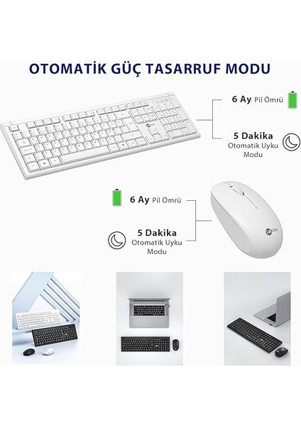 KW200 Kablosuz Türkçe Q Klavye & Mouse Set - Qwerty Türkçe Dizilim Klavye, 1200DPI Optik Fare, Win/mac Uyumlu, Sıvı Dökülmesine Dayanıklı, Tam Boyutlu Türkçe Q Klavye Mouse Seti Beyaz fırsatları