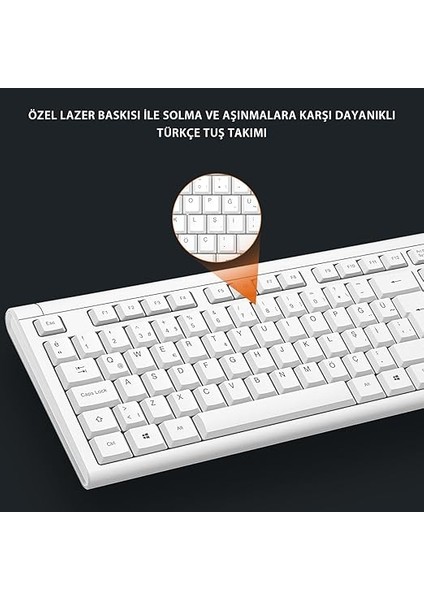 KW200 Kablosuz Türkçe Q Klavye & Mouse Set - Qwerty Türkçe Dizilim Klavye, 1200DPI Optik Fare, Win/mac Uyumlu, Sıvı Dökülmesine Dayanıklı, Tam Boyutlu Türkçe Q Klavye Mouse Seti Beyaz indirimleri