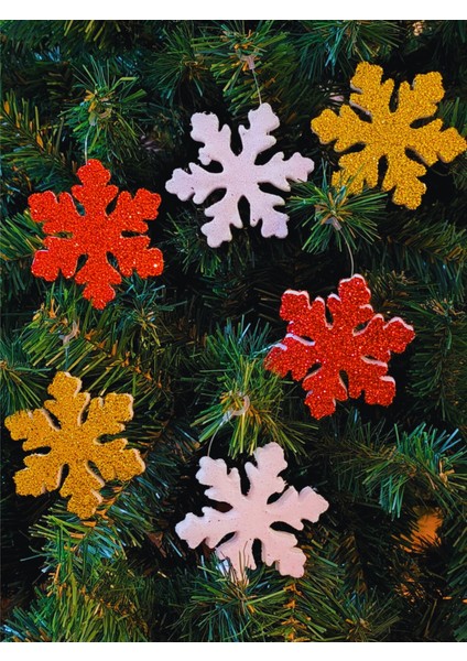 Yılbaşı Çam Ağacı Süsü Kar Tanesi Simli 10 cm 6'lı