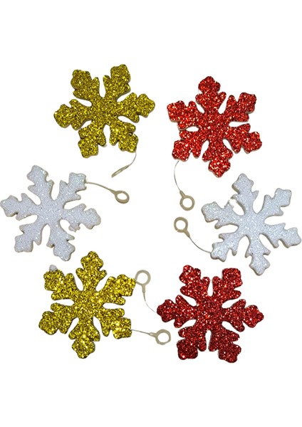 Yılbaşı Çam Ağacı Süsü Kar Tanesi Simli 10 cm 6'lı modelleri