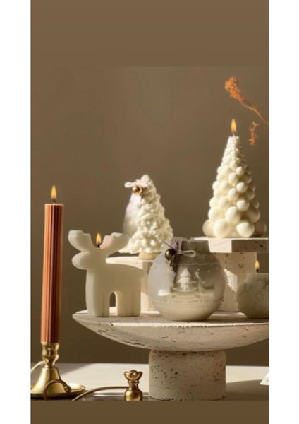 Candle Yeniyıl Top Açağ+Çam Ağaç +Buyuk Coin +Şamdan Mum +Geyik 5 Parça