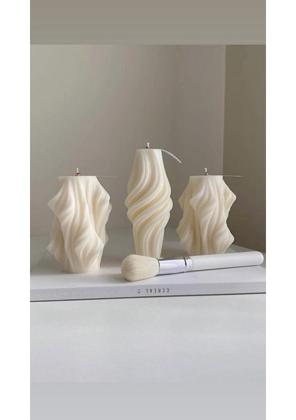 Candle El Yapımı Kokusuz Dalga Desenli Dekoratif Mum 10*10CM-BURGULU Vazo Mum– Kırık Beyaz -20*7 cm