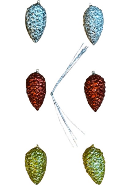 Yılbaşı Çam Ağacı Süsü Simli Cici Kozalak 6 Adet