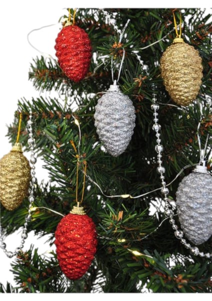 Yılbaşı Çam Ağacı Süsü Simli Cici Kozalak 6 Adet fiyatları