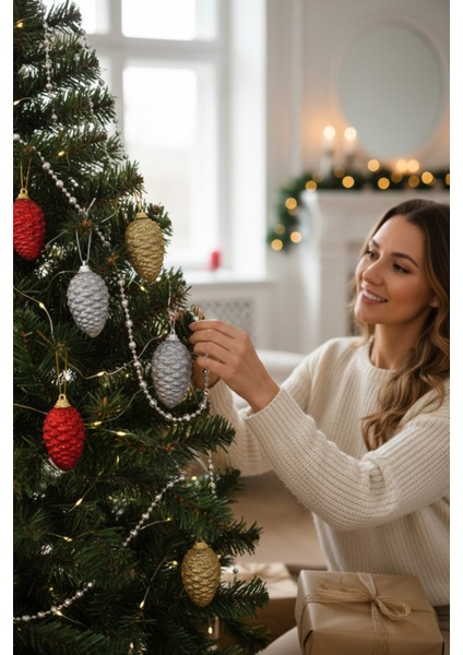 Yılbaşı Çam Ağacı Süsü Simli Cici Kozalak 6 Adet modelleri