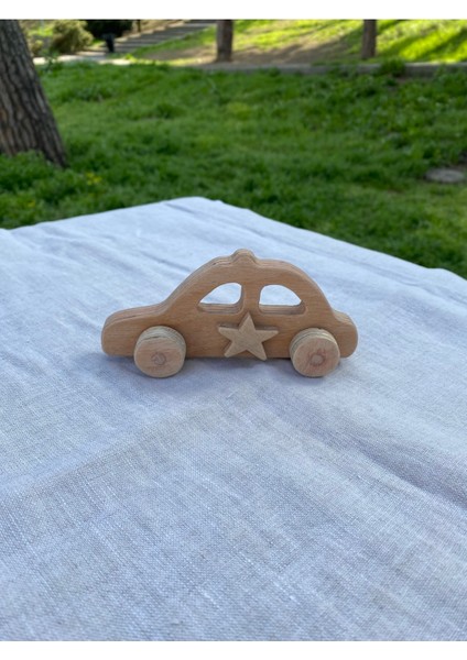 El Yapımı Kahverengi Ahşap Polis Arabası, Doğal ve Şık Çocuk Oyuncağı