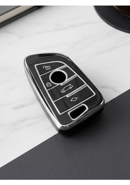 Bmw 1 3 5 7 - X1 X3 X4 X5 F10 F15 F16 F20 F30 F18 F25 M3 M4 4 Buton Nano Anahtar Kılıfı Siyah-Gümüş