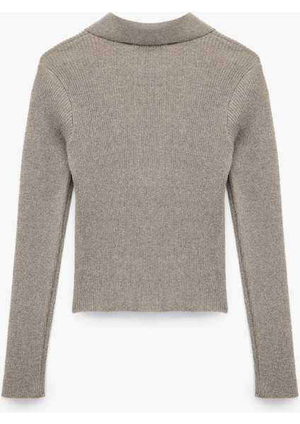 x Melis Ağazat - Uzun Kollu Metalik Iplik Detaylı Parıltılı Polo Yaka Triko Kazak fiyatları