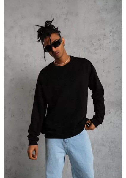 Erkek Düz Bisiklet Yaka Sweat - Siyah modelleri