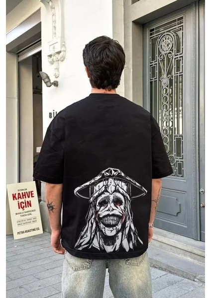 Unisex Bisiklet Yaka Baskılı Oversize T-Shirt - Siyah fiyatları