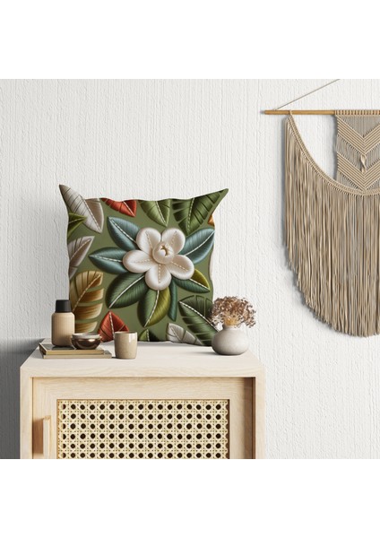 4 Lü Kombin Nakış Görünümlü 3 Boyutlu Renkli Gül ve Yaprak Desen Dijital Baskılı Kırlent Kılıfı fiyatları