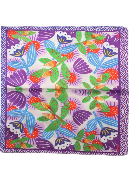 Mor Kenarlı Renkli Tropik Desenli Kare Fular fiyatları