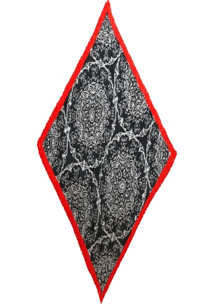 Siyah Beyaz Desenli Kırmızı Kenarlı Piliseli Kadın Fular fiyatları