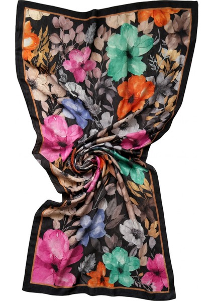 Siyah Zeminli Büyük Çiçek Desenli Şal fiyatları