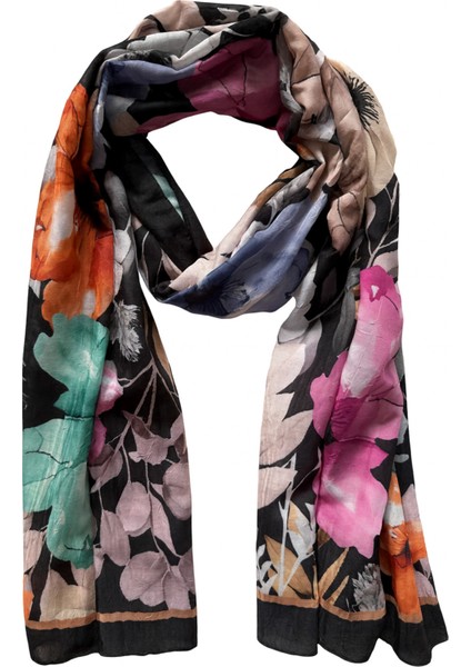 Siyah Zeminli Büyük Çiçek Desenli Şal fırsatları