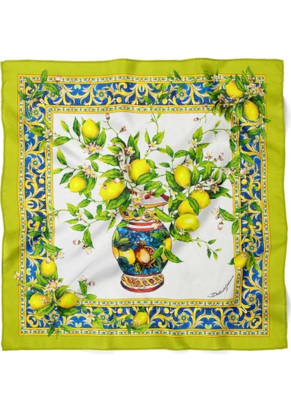 Yeşil Kenarlı Limon Vazo Desenli Fular modelleri