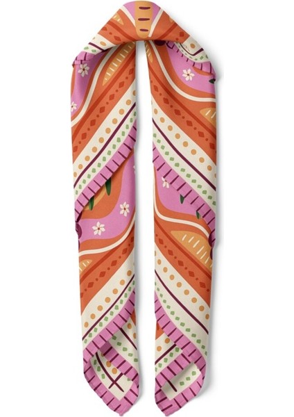 Pembe Kenarlı Tropik Desenli Fular fiyatları