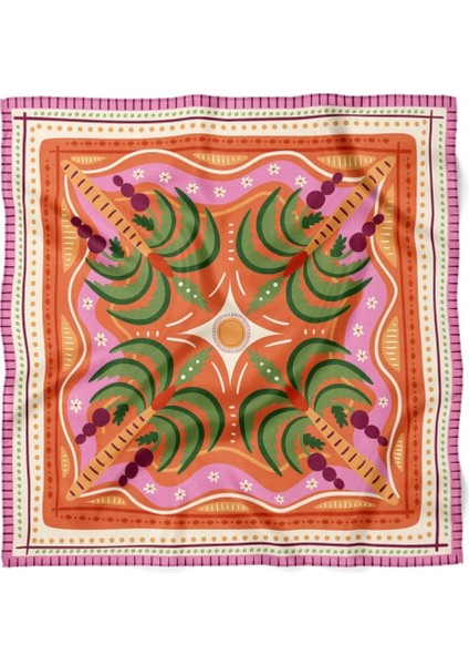 Pembe Kenarlı Tropik Desenli Fular modelleri