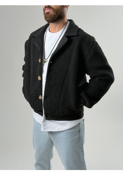 Erkek Kaşe Detaylı Siyah Peluş Hırka COC2586 fiyatları