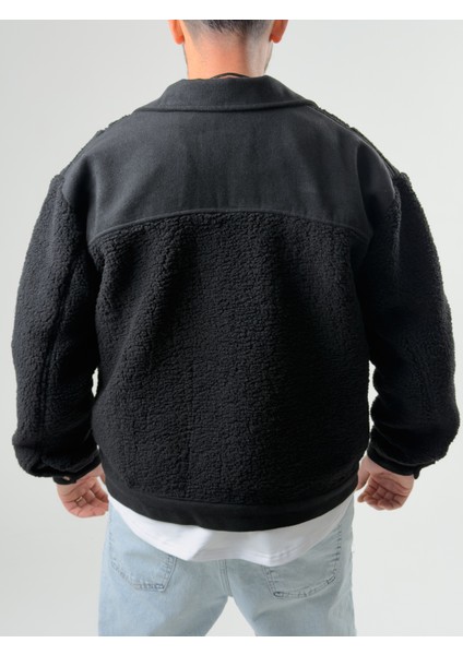 Erkek Kaşe Detaylı Siyah Peluş Hırka COC2586 indirimleri