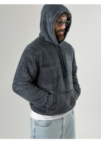 Erkek Kapüşonlu Antrasit Peluş Sweat COC2590 modelleri