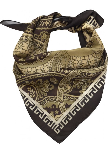 Siyah ve Altın Tonlarda Barok Desenli Kadın Fular