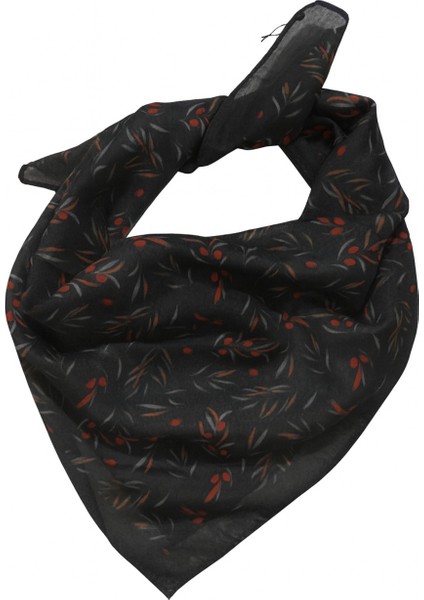 Koyu Zemin Kırmızı Zeytin Dalı Desenli Kadın Fular