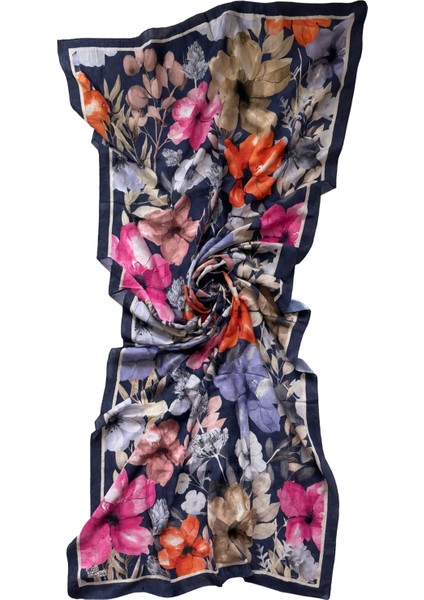 Lacivert Zeminli Büyük Çiçek Desenli Şal fiyatları
