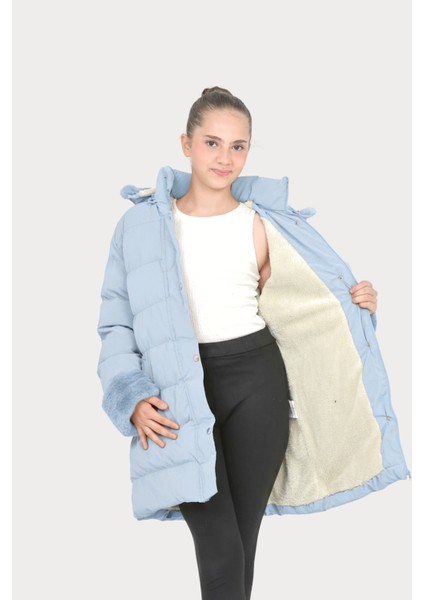 5-13 Yaş Kız Çocuk Mont Kapüşonlu, Kürk Detaylı, Pembe Şişme Kışlık Mont fiyatları