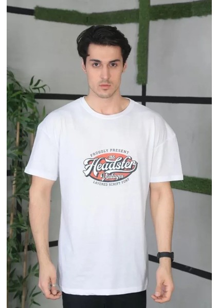 Unisex Baskılı Oversize T-Shirt - Beyaz fiyatları