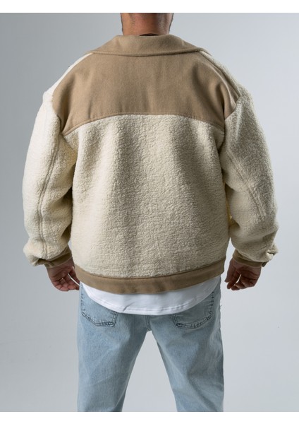 Erkek Kaşe Detaylı Ekru Peluş Hırka COC2585 indirimleri