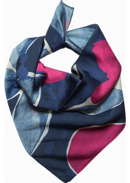 Lacivert Zemin Mavi ve Fuşya Desenli Kadın Fular