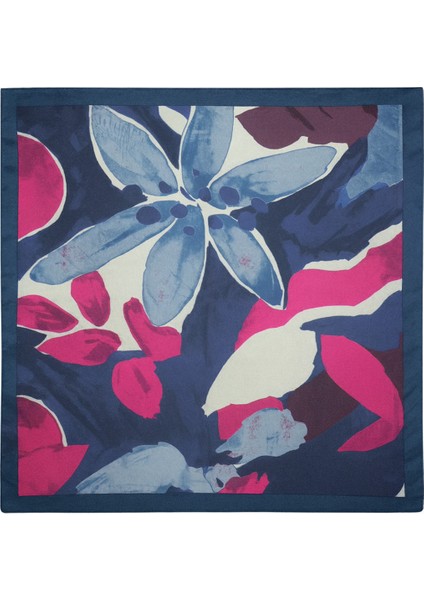 Lacivert Zemin Mavi ve Fuşya Desenli Kadın Fular fiyatları