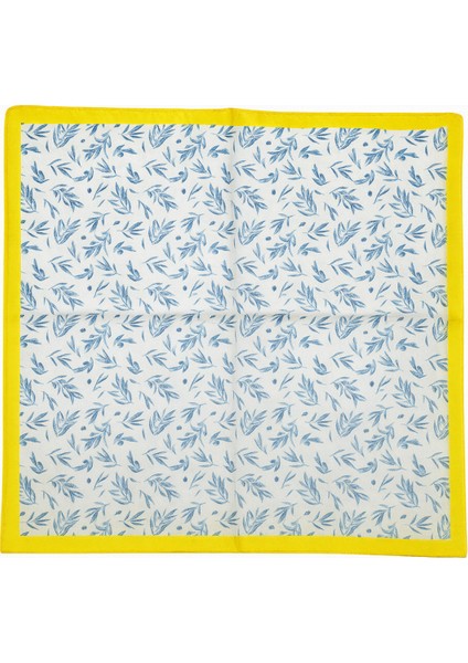 Mavi Yaprak Desenli Sarı Kenarlı Kare Fular fiyatları