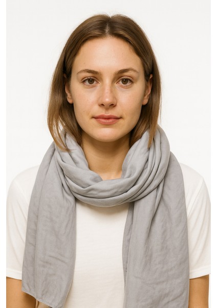 Düz Açık Gri Şal - Yumuşak Dokulu Mevsimlik Şal