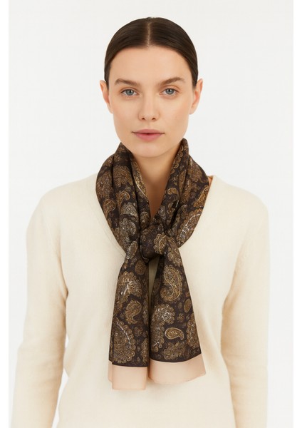 Siyah Zeminli Gold Paisley Desenli Şal